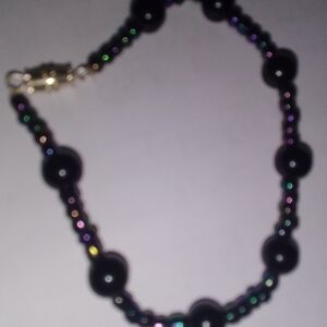 Black Beaded Bracelet with Iridescent Accent Beads
